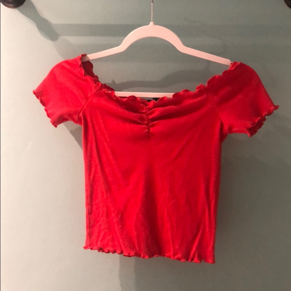 Off the shoulder- short sleeved shirt
